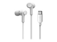 Belkin ROCKSTAR - Ørepropper med mikrofon - i øret - kablet - USB-C - lydisolerende - hvit G3H0002BTWHT