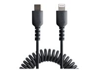 StarTech.com 1m (3ft) USB C to Lightning Cable, MFi Certified, Coiled iPhone Charger Cable, Black, Durable and Flexible TPE Jacket Aramid Fiber, Heavy Duty Coil Charging Cable - Rugged USB Lightning Cable - Lightning-kabel - 24 pin USB-C hann til Lightning hann - 1 m - svart - rullet sammen RUSB2CLT1MBC
