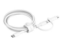 Belkin BoostCharge Pro 2-in-1 - USB-kabel - 24 pin USB-C (hann) til 24 pin USB-C, Lightning (hann) - USB 2.0 - 1.5 m - Hurtiglading opptil 60W, up to 480 Mbps - hvit CAC003HQ1.5MWH