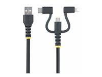 StarTech.com 3.3ft USB Multi Charging Cable, Lightning/Micro-USB/Type-C - USB-kabelsett - 3 A - 1 m - robust, passiv - svart RLTCUB1MBK