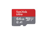 SanDisk Ultra - Flashminnekort (microSDXC til SD-adapter inkludert) - 64 GB - A1 / UHS Class 1 / Class10 - microSDXC UHS-I SDSQUAB-064G-GN6MA