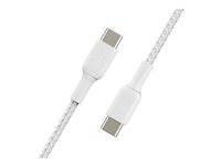 Belkin BoostCharge - USB-kabel - 24 pin USB-C (hann) til 24 pin USB-C (hann) - USB 2.0 - 3 A - 1 m - USB Power Delivery (60W) - hvit (en pakke 2) CAB004BT1MWH2PK