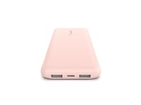 Belkin BoostCharge - Strømbank - 10000 mAh - 18 watt - 3 utgangskontakter (24 pin USB-C, 2 x USB) - rosagull BPB011BTRG
