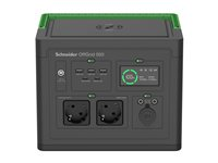 Schneider OffGrid 500 - Bærbar strømstasjon - LCD, litium-ion, 2 CEE 7/3 schuko-kontakter, sinuskurve, 3 USB-A, 2 USB-C, trådløs lader - AC 195 - 265 / DC 12 -30 V - 500 watt - litiumion - 517 Wh - utgangskontakter: 2 - svart, grønn PPS500-GR