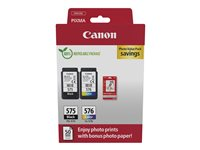 Canon PG-575/CL-576 Photo Paper Value Pack - 2-pack - svart, farge (cyan, magenta, gul) - original - hengeboks - blekkpatron/papirsett - for PIXMA TR4750i, TR4751i, TS3550i, TS3551i 5438C004