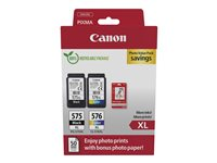 Canon PG-575XL/CL-576XL Photo Paper Value Pack - 2-pack - Høy ytelse - svart, farge (cyan, magenta, gul) - original - hengeboks - blekkpatron/papirsett - for PIXMA TR4750i, TR4751i, TS3550i, TS3551i 5437C006