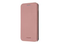 Insmat Exclusive Folio Case - Lommebok for mobiltelefon - papir, polyuretan, kartong, aluminiumsfolie, termoplast-polyuretan (TPU) - roserosa - for Apple iPhone 15 Plus 650-3201