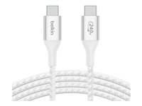 Belkin BoostCharge - USB-kabel - 24 pin USB-C (hann) til 24 pin USB-C (hann) - USB 2.0 - 2 m - opp til 240 W strømforsyningsstøtte - hvit CAB015BT2MWH