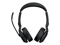 Jabra Evolve2 55 UC Stereo - Hodesett - on-ear - Bluetooth - trådløs - aktiv støydemping - USB-C, USB-A - svart - med ladestativ - Zoom Certified, Certified for Microsoft Teams, Cisco Webex Certified, Optimert for UC, Alcatel-Lucent Certified, Avaya Certified, Unify Certified, MFi Certified, Google Meet Certified, Amazon Chime Certified, Google Fast Pair Certified 25599-989-989