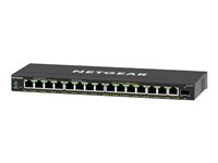 NETGEAR Plus GS316EP - Switch - Styrt - 15 x 10/100/1000 (PoE+) + 1 x SFP - stasjonær, veggmonterbar - PoE+ (180 W) GS316EP-100PES