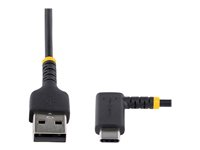 StarTech.com 1ft (30cm) USB A to C Charging Cable Right Angle, Heavy Duty Fast Charge USB-C Cable, USB 2.0 A to Type-C, Durable and Rugged Aramid Fiber, 3A, S20/iPad/Pixel - High Quality USB Charging Cord (R2ACR-30C-USB-CABLE) - USB-kabel - USB (hann) rett til 24 pin USB-C (hann) rettvinklet - Thunderbolt 3 / USB 2.0 - 3 A - 30 cm - svart R2ACR-30C-USB-CABLE